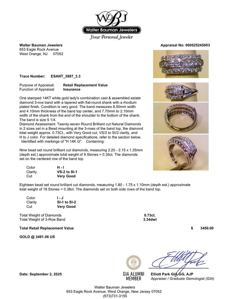 Estate 14K W Gold 0.73ctw Diamond Ring