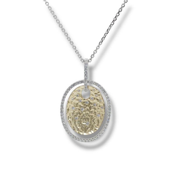 14K TT Gold 0.33ctw F/SI1 Double Oval Hammered Diamond Pendant