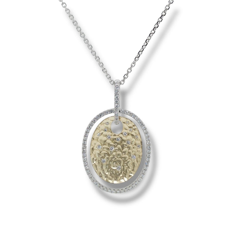 14K TT Gold 0.33ctw F/SI1 Double Oval Hammered Diamond Pendant