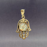 Estate 14K Y Gold Glass Hamsa Pendant
