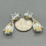 Estate Judith Ripka SS 18 Citrine & Diamond Drop Earrings