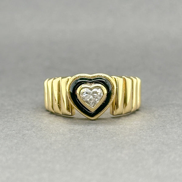 Estate 18K Y Gold 0.36ct Diamond Black Enamel Heart Ring