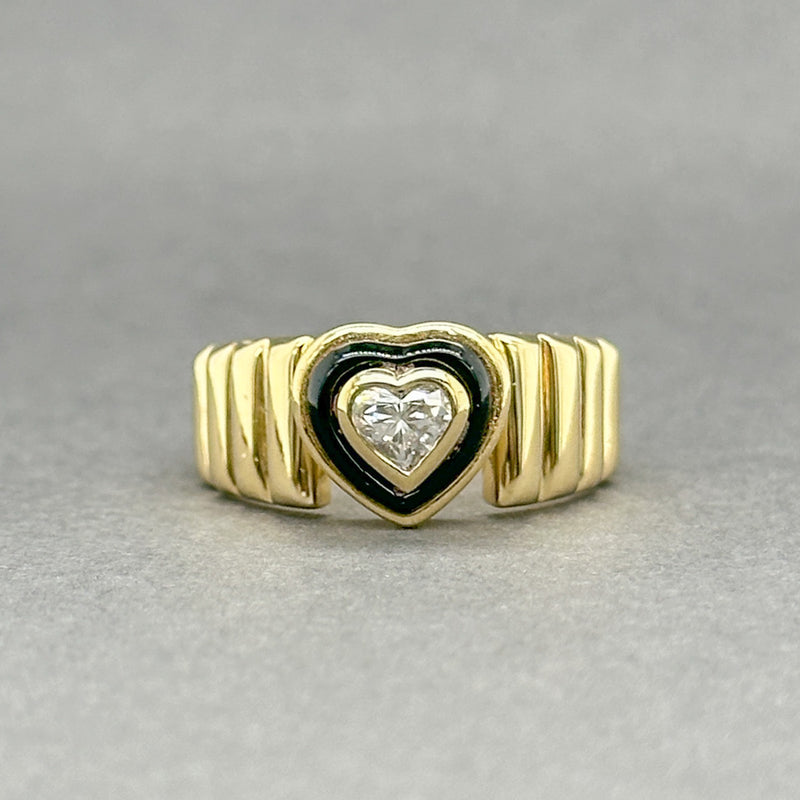 Estate 18K Y Gold 0.36ct Diamond Black Enamel Heart Ring