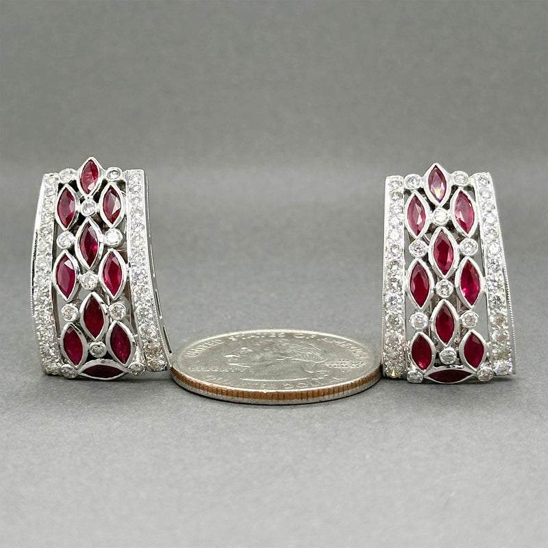 Estate 18K W Gold 2.40ctw Garnet & 1.57ctw Diamond Earrings