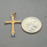 Estate Antique 10K Y Gold Enamel 38mm Cross Pendant