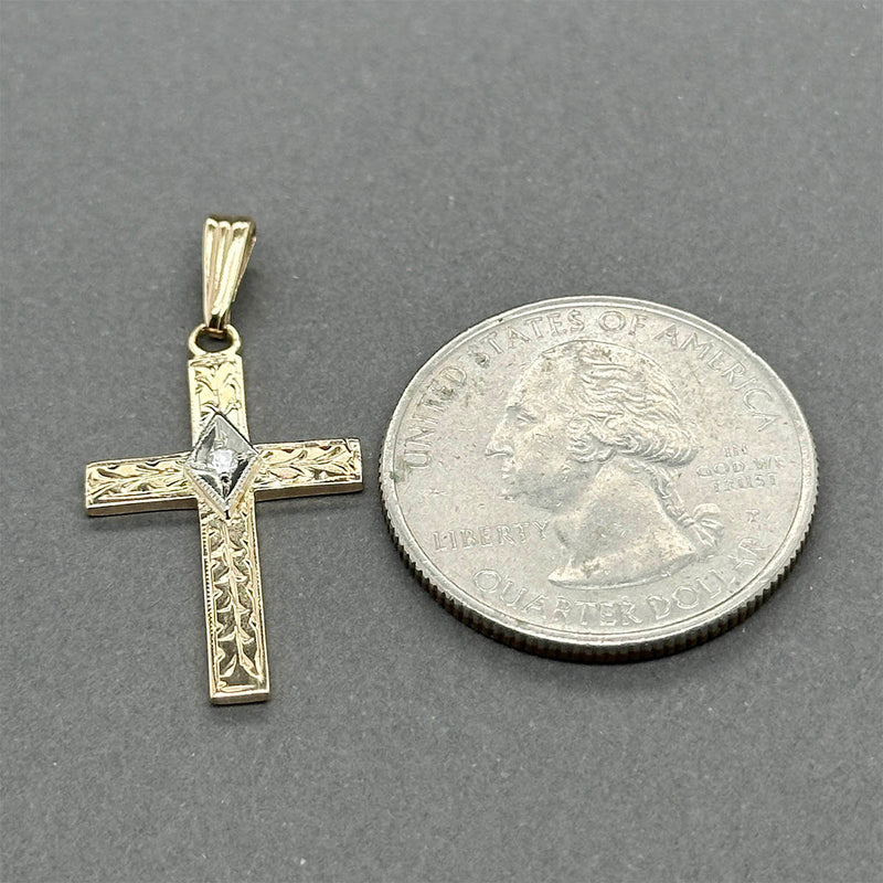Estate 14K TT Gold 0.02ct I/SI2 Diamond Cross Pendant