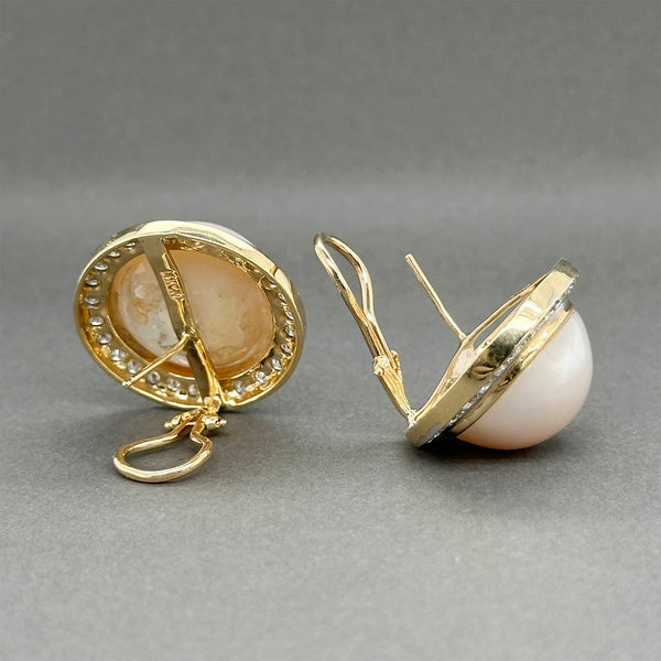 Estate 14K Y Gold Mabe Pearl & 1.40ctw Diamond Button Earrings