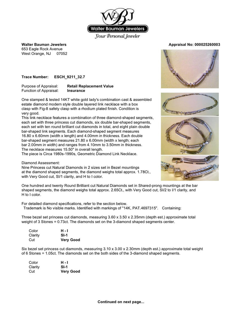 Estate 14K W Gold 4.43ctw Diamond Link Necklace