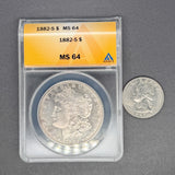 Estate 0.9 Silver 1882-S US Morgan Dollar ANACS MS 64 Uncirculated with Light Toning