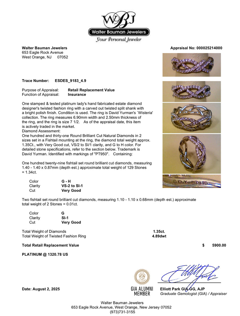 Estate David Yurman Platinum Wisteria 1.35ctw Diamond Ring