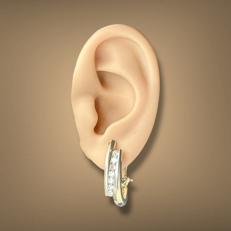 Estate 14K Y Gold 1.10ctw Diamond J Hoop Earrings