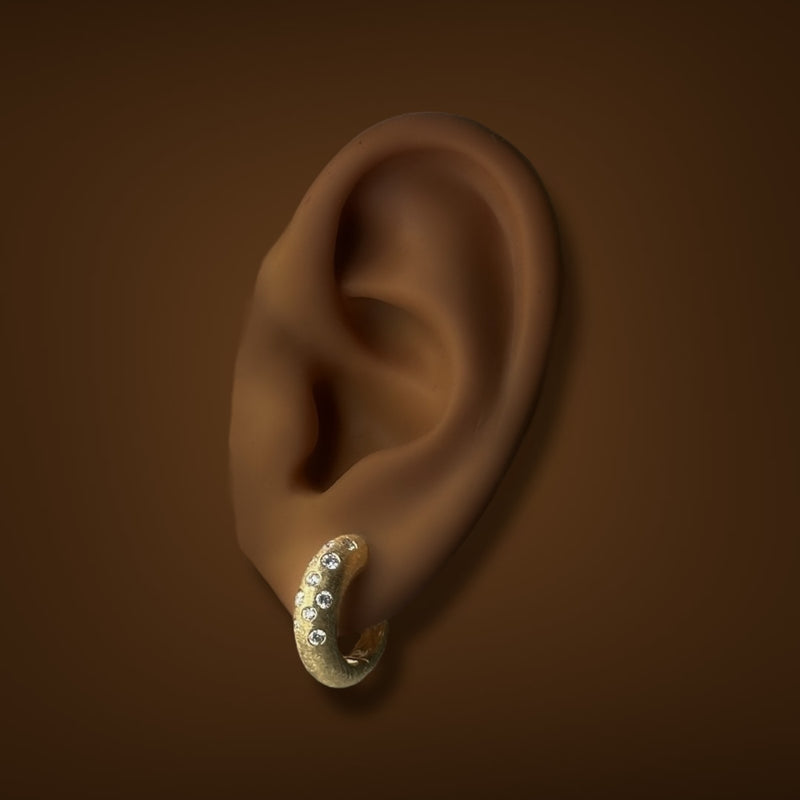 14K Y Gold 0.34ctw G/SI1 Brushed Finish Pave Set Diamond Hoop Earrings