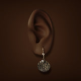 Estate 14K Y Gold Onyx Filigree Drop Earrings