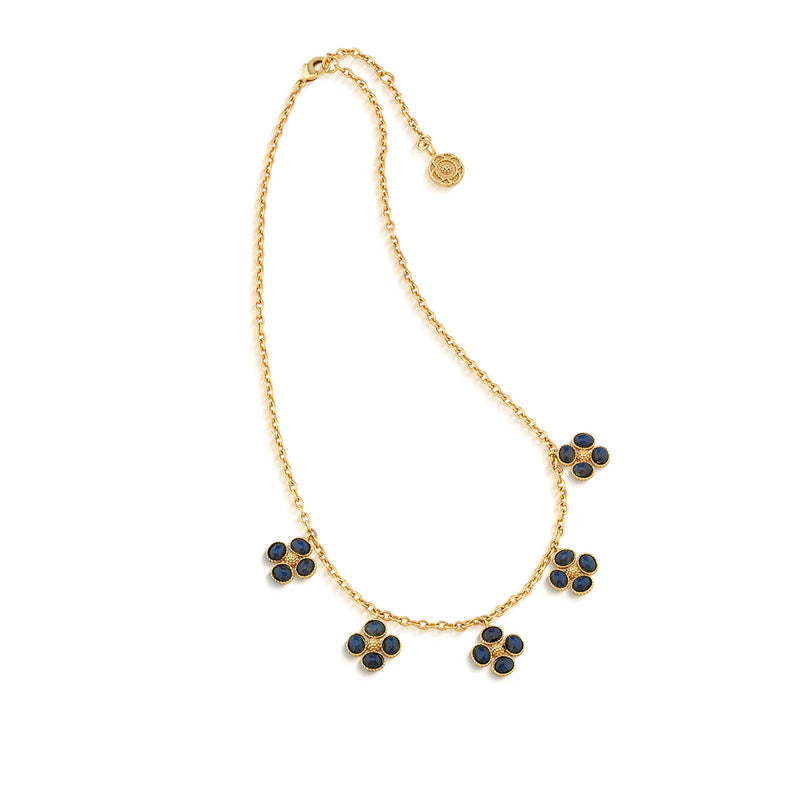 Brass YGP Berry Clover Multi Station Necklace with Blue Labradorite