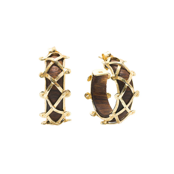 Brass YGP Teak Wood Earth Goddess Hoop Earrings