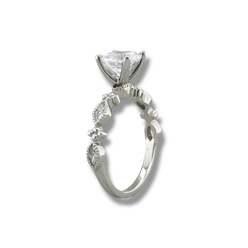 14K W Gold 0.32ctw G/SI1 Marquise Shape Side Diamonds Engagement Ring Mounting