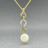 Estate 14K TT Gold 0.07ctw Diamond & Pearl Drop Pendant