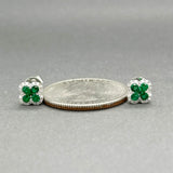 Estate 14K W Gold 0.34ctw Emerald & 0.11ctw Diamond Stud Earrings