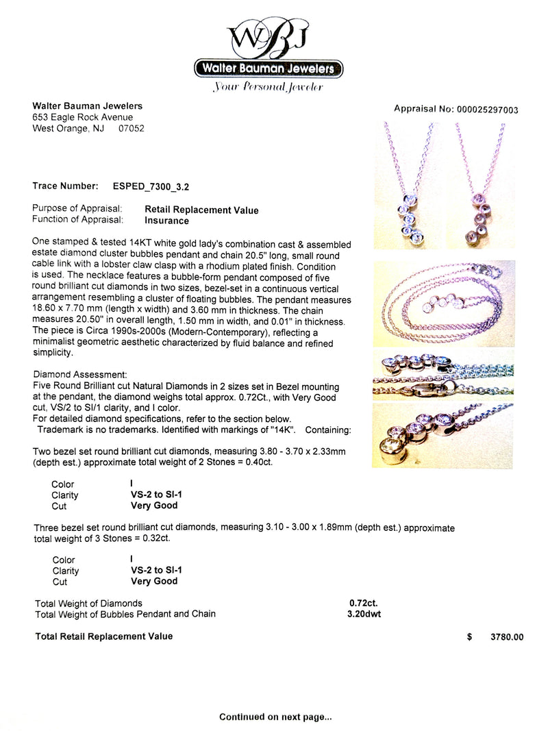 Estate 14K W Gold 0.72ctw Diamond Bubble Pendant