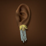 Estate 18K Y Gold 23.99ctw Aquamarine & Diamond Chandelier Earrings