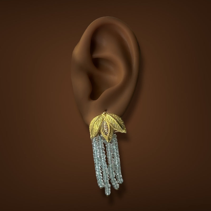 Estate 18K Y Gold 23.99ctw Aquamarine & Diamond Chandelier Earrings