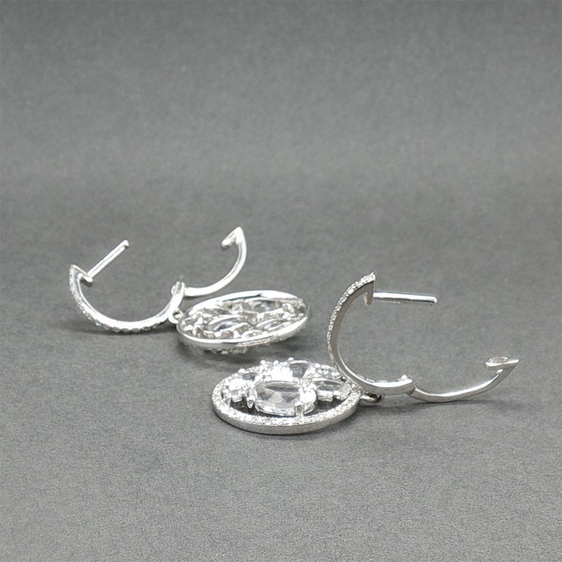 Estate 14K W Gold 3.24ctw Quartz, Sapphire & Diamond Dangle Earrings