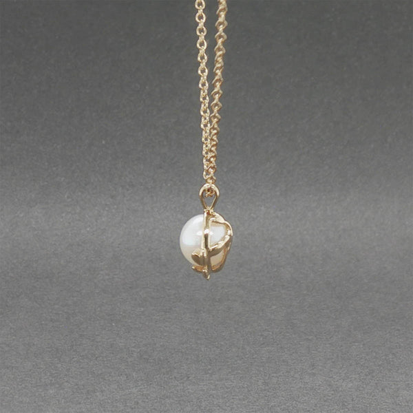 Estate Tiffany & Co. Picasso 18K Y Gold Pearl Olive Leaf Pendant