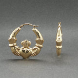 Estate 14K Y Gold 25.34mm Claddagh Hoop Earrings