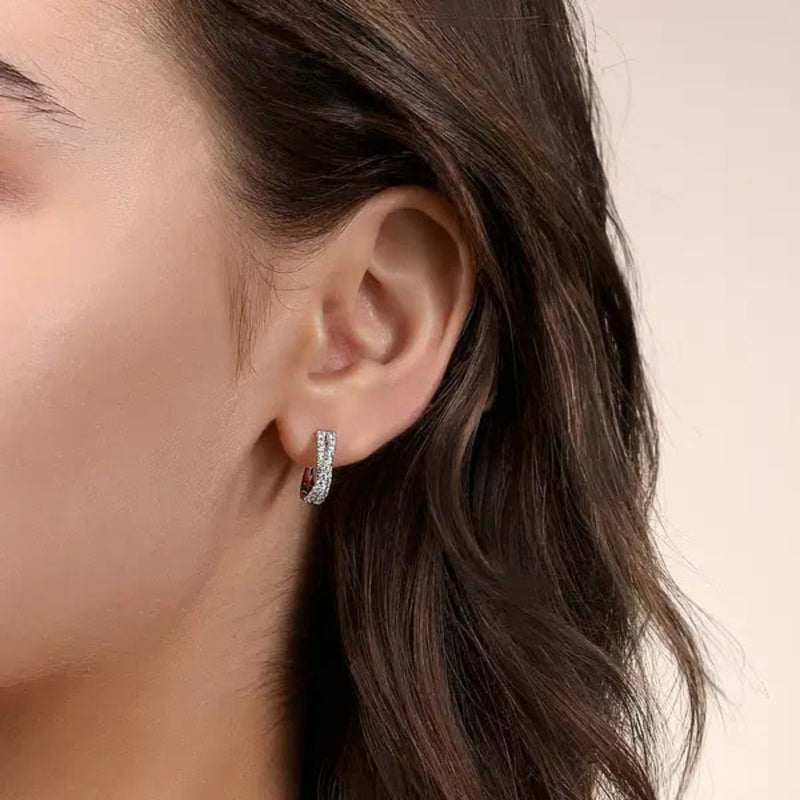 14K W Gold 15mm 0.53ctw G/SI1 Diamond Criss Cross Huggie Earrings