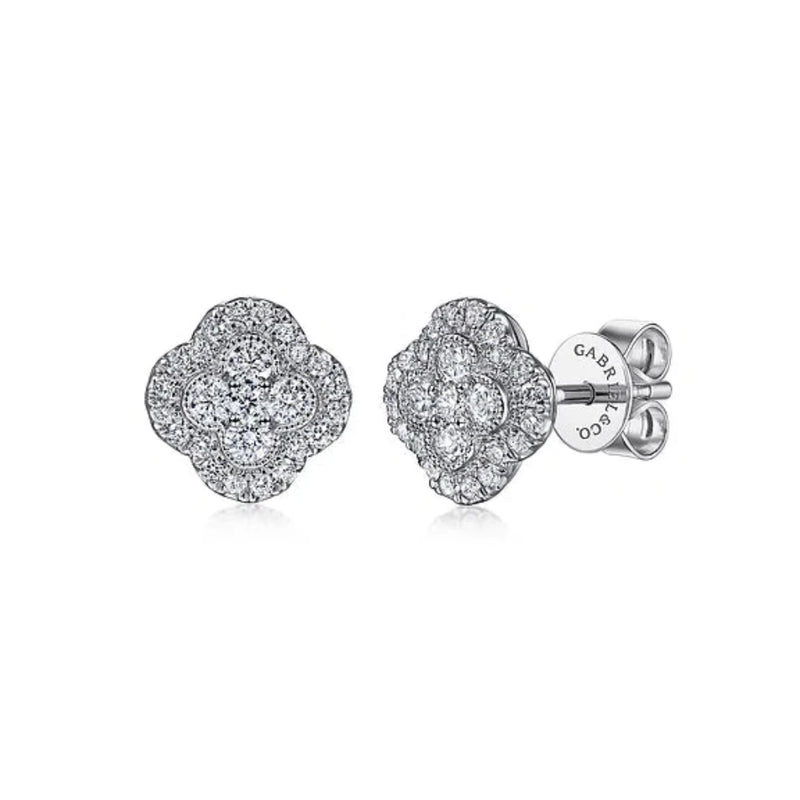 14K W Gold 0.50ctw Diamond Clover Earrings