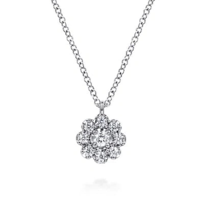 14K W Gold 0.24ctw G/SI2 Diamond Floral Pendant