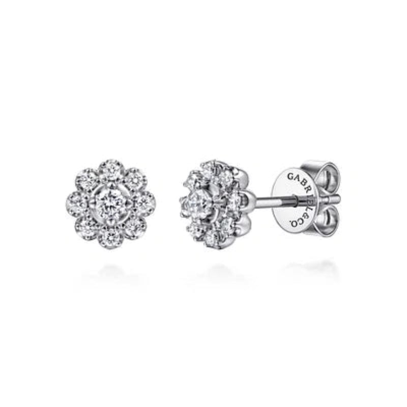 14K W Gold 0.26ctw G/SI2 6mm Diamond Cluster Stud Earrings