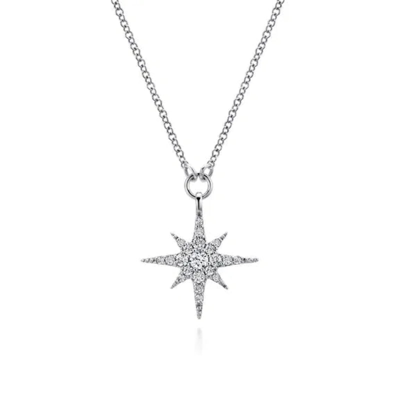 14K W Gold 0.25ctw G/SI1 Diamond Starburst Pendant