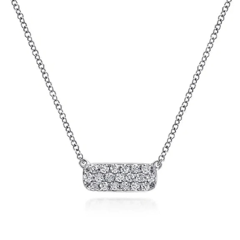 14K W Gold 0.20cttw Pave Diamond Bar Necklace