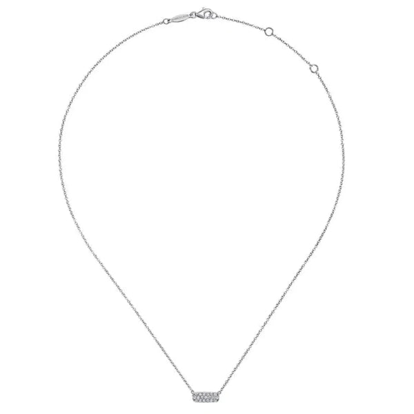 14K W Gold 0.20cttw Pave Diamond Bar Necklace