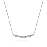14K W Gold 0.48ctw G/SI2 Round and Baguette Diamond Curved Bar Necklace