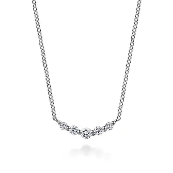 14K W Gold 0.27ctw White Sapphire Small Bar Necklace