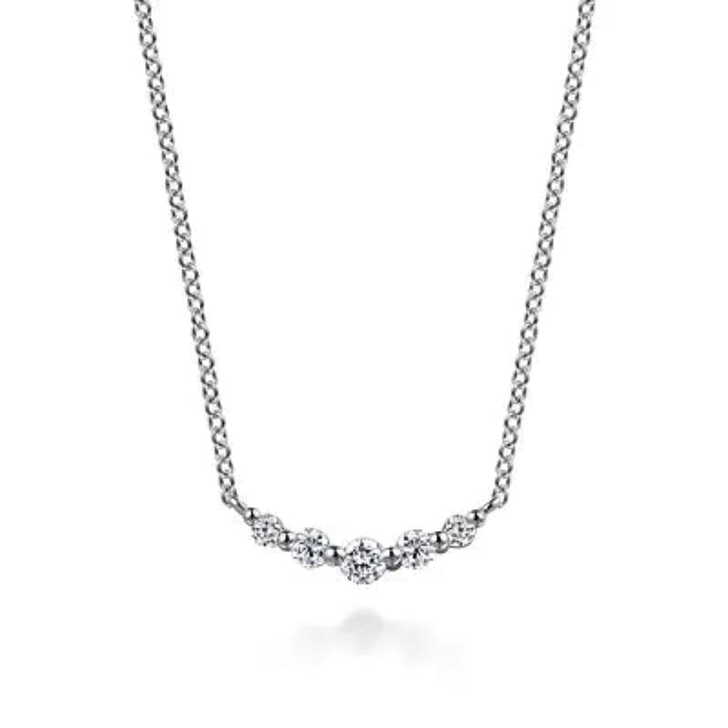 14K W Gold 0.27ctw White Sapphire Small Bar Necklace