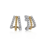 14K TT  Gold 0.34ctw G-H/SI2 Three Row Diamond J Hoop Beaded Earrings