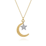 14K Y Gold 0.11ctw Diamond Moon and Star Pendant Necklace