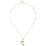 14K Y Gold 0.11ctw Diamond Moon and Star Pendant Necklace