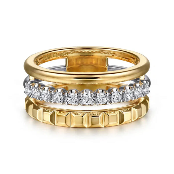 14K TT Gold 0.33ctw G-H/SI2 Triple Row Diamond Ring