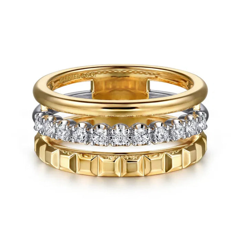 14K TT Gold 0.33ctw G-H/SI2 Triple Row Diamond Ring