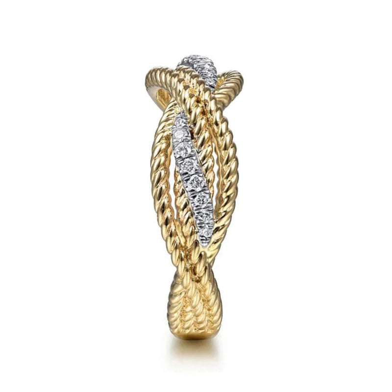 14K Y Gold 0.17ctw Diamond Twist Rope Ring