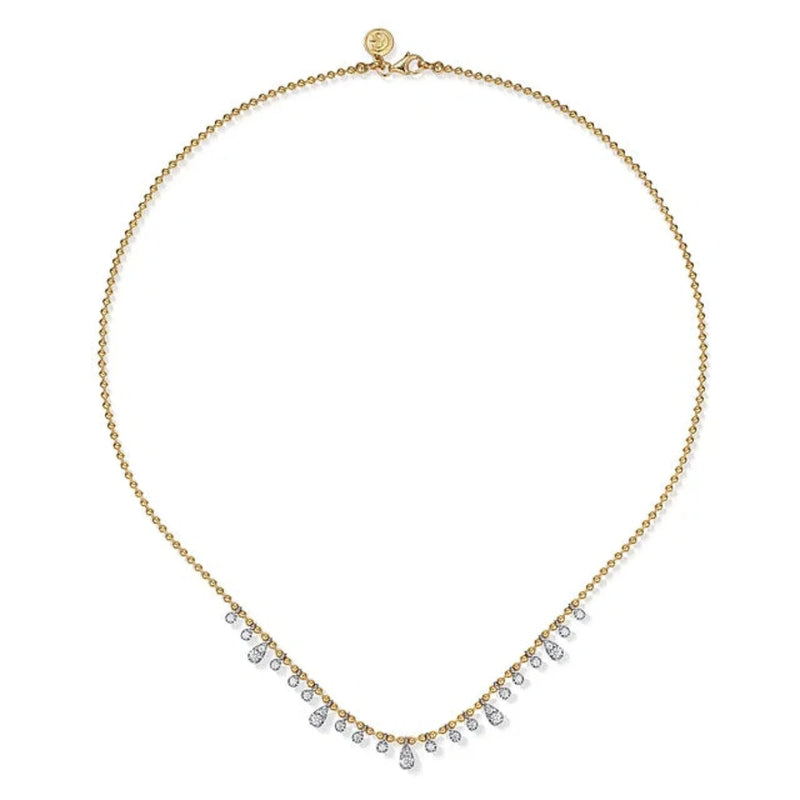 14K Y Gold Beaded Necklace with 0.50ctw Diamond Drops