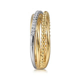 14K TT Gold 0.11ctw G-H/SI2 Beaded Diamond Criss Cross Ring