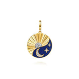 14K Y Gold 0.15ctw Diamond Dia Cut Moon Star Enamel Medallion