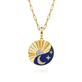 14K Y Gold 0.15ctw Diamond Dia Cut Moon Star Enamel Medallion