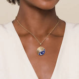 14K Y Gold 0.15ctw Diamond Dia Cut Moon Star Enamel Medallion