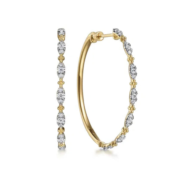 14K Y Gold 0.63ctw G/SI2 40mm Diamond Station Beaded Intricate Hoop Earrings